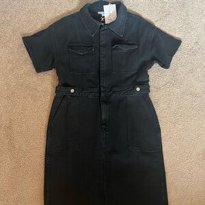 Black Short Sleeve Denim Dress